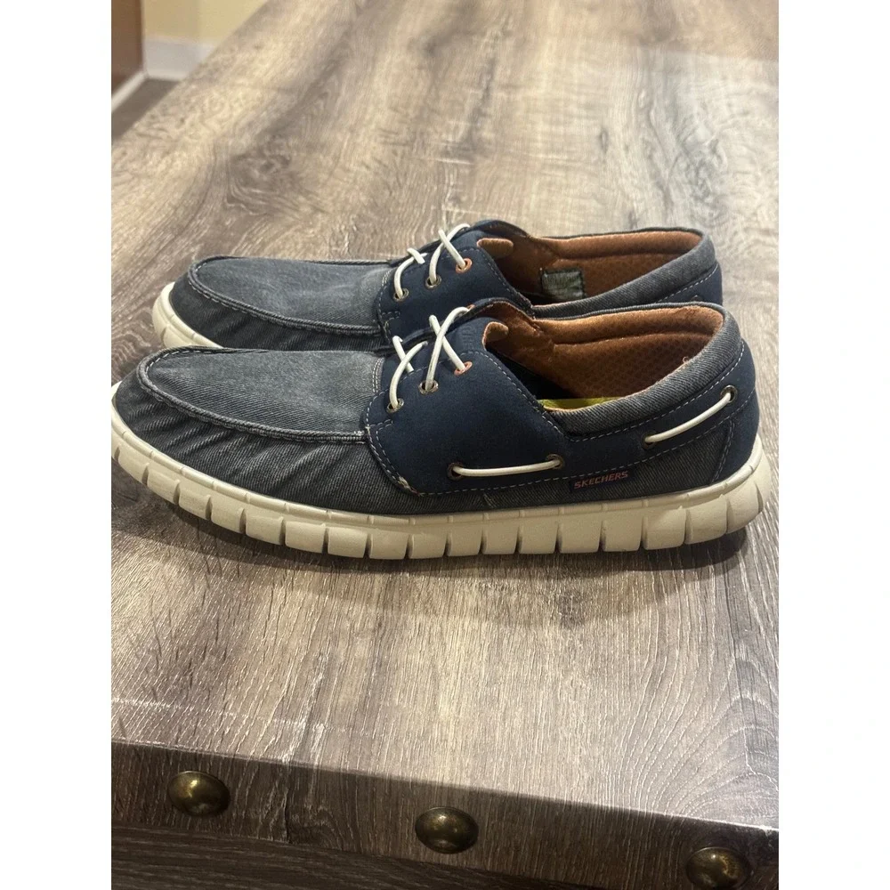 Skechers Classic Fit Mens Navy Boat Shoes Air-Cooled Memory Foam Loafers 13